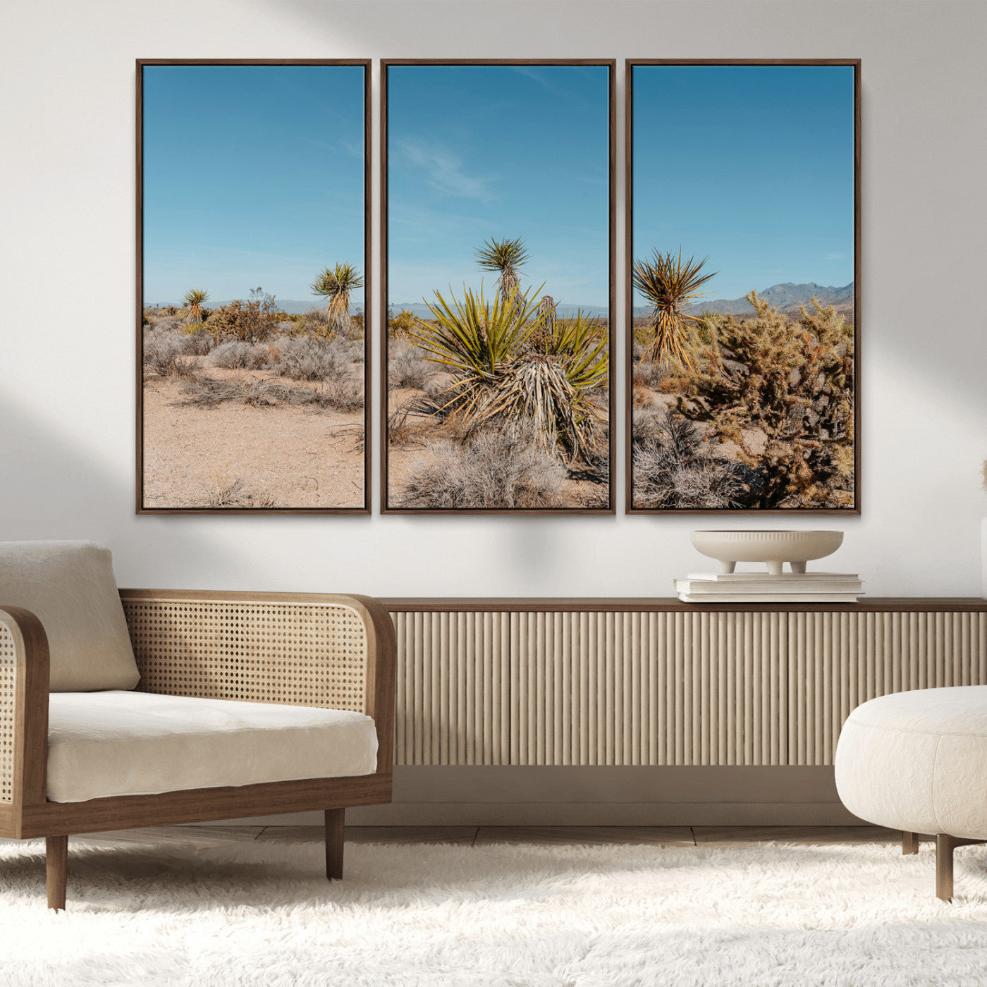 MGV-FC-48X32-3P - Joshua Tree Wall Art Canvas Print, Framed Desert Landscape Art Picture Print, Warm Earth Tones Perfect Southwestern Minimalist Decor Artwork