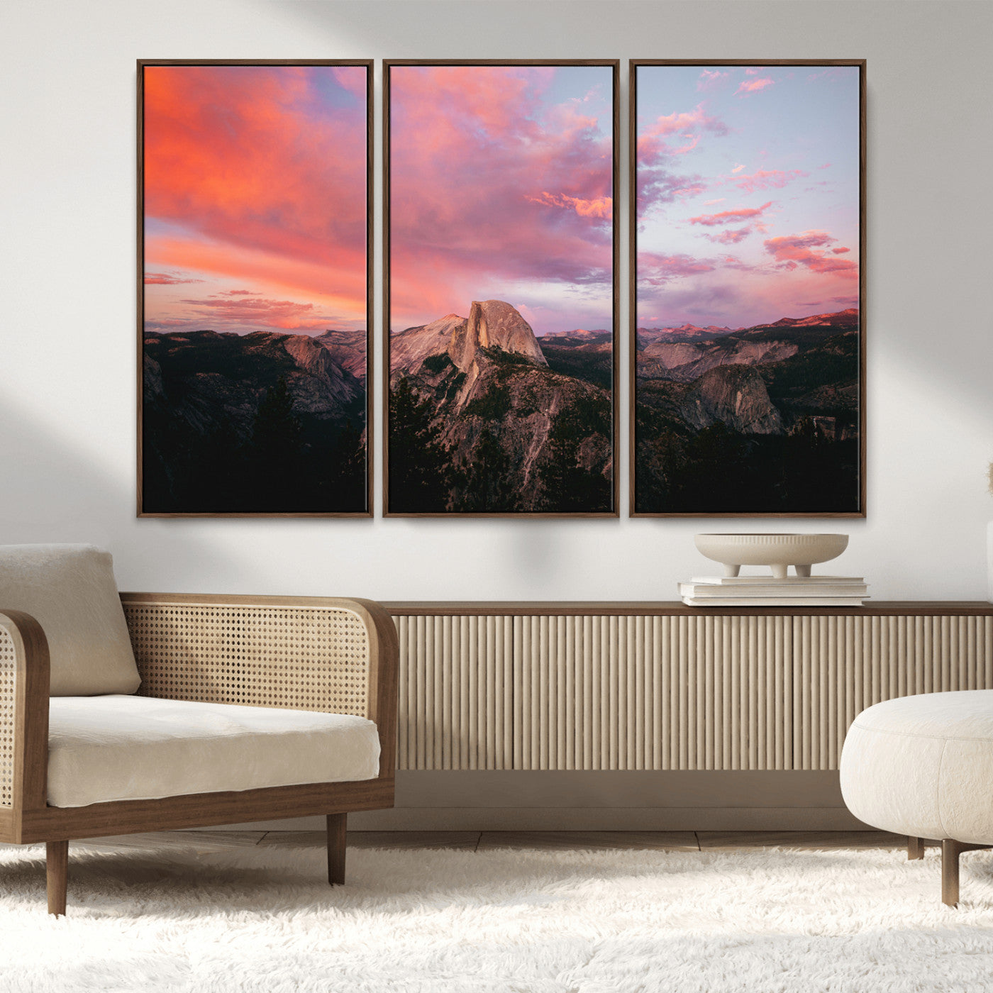 MGV-FC-48X32-3P - Half Dome Wall Art Canvas Print, Framed Yosemite National Park Art Picture Print, Dramatic Sunset Perfect Adventurous Wilderness Decor Artwork