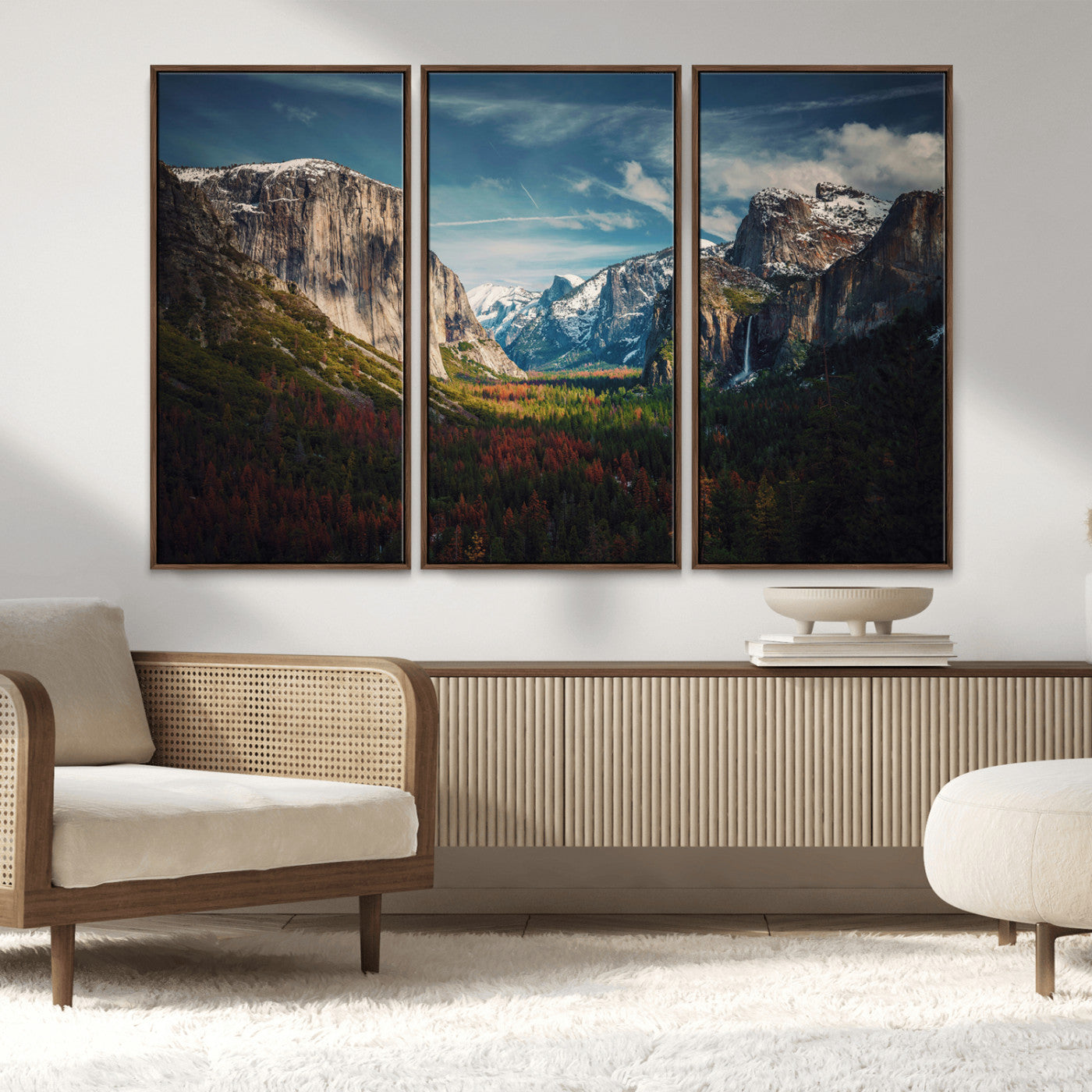 MGV-FC-48X32-3P - Yosemite National Park Wall Art Canvas Print, Framed Mountain Landscape Art Picture Print, El Capitan Perfect Rustic Farmhouse Decor Artwork