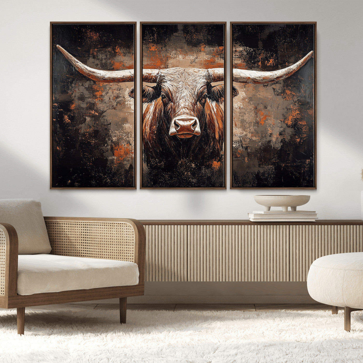 24779067-MGV-CV-36X24-Rustic Longhorn Bull Wall Art Canvas Print – Vintage Western Cattle Painting, Texas Steer Artwork for Ranch, Farmhouse or Cowboy Decor