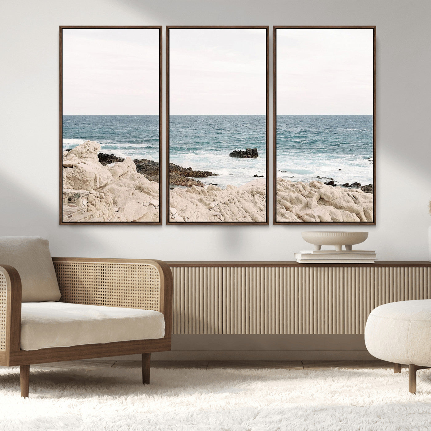 25481980-MGV-CV-36X24-Coastal Ocean View Wall Art Canvas Print – Serene Rocky Shoreline and Blue Sea Photography for Coastal Chic or Minimalist Home Decor