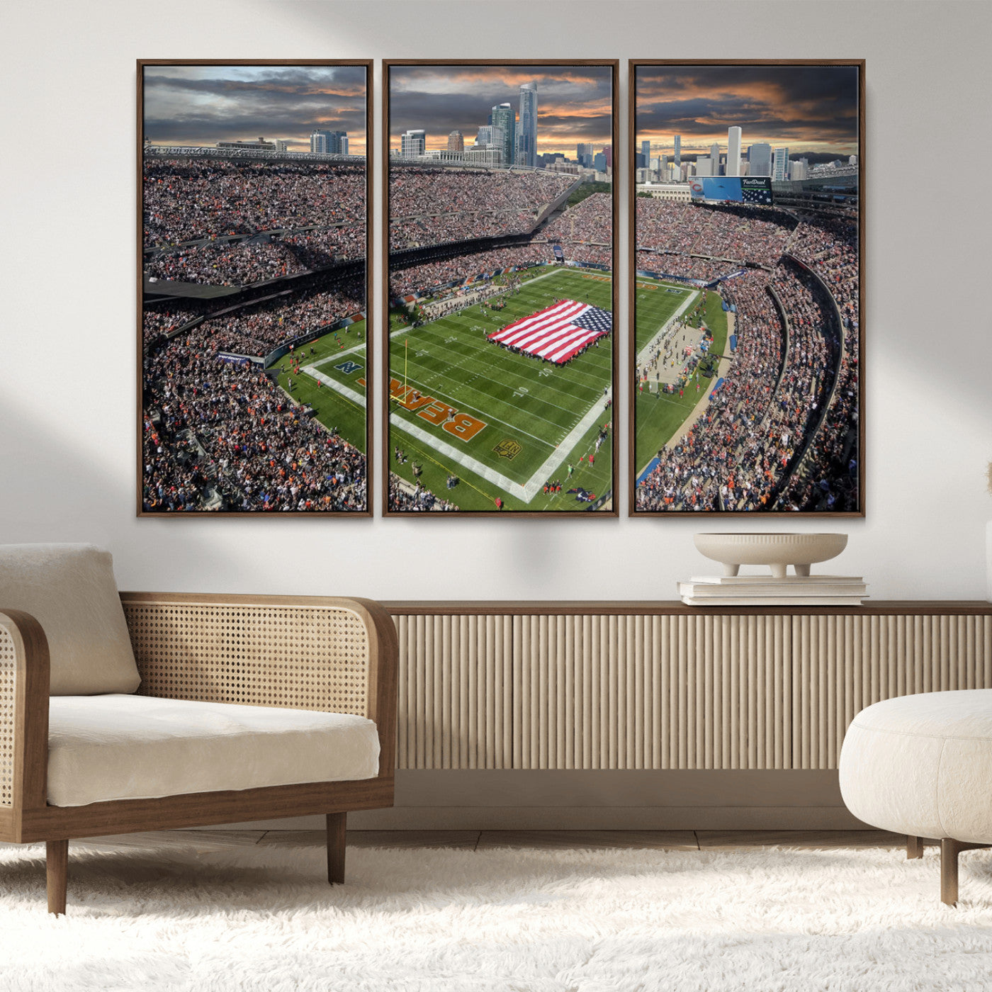 MGV-FC-48X32-3P - Chicago Bears Soldiers Field Wall Art Canvas Print – Framed Football Stadium Artwork for Sports