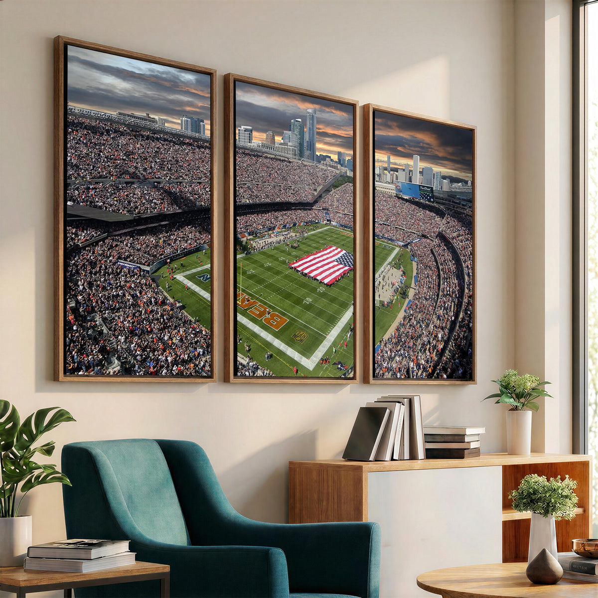 98106777-PAN-FL-20X10 - Chicago Bears Soldiers Field Wall Art Canvas Print, Extra Large Game Room Wall Decor