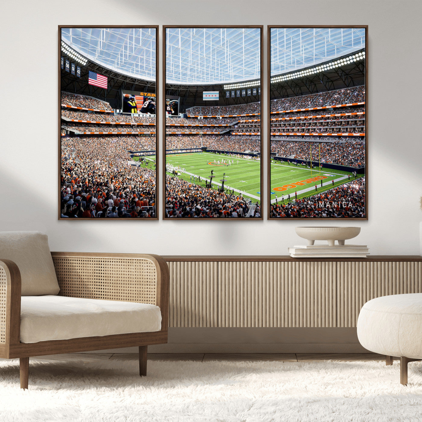 MGV-FC-48X32-3P - Chicago Bears Soldiers Field Wall Art Canvas Print – Framed Football Stadium Artwork for Sports
