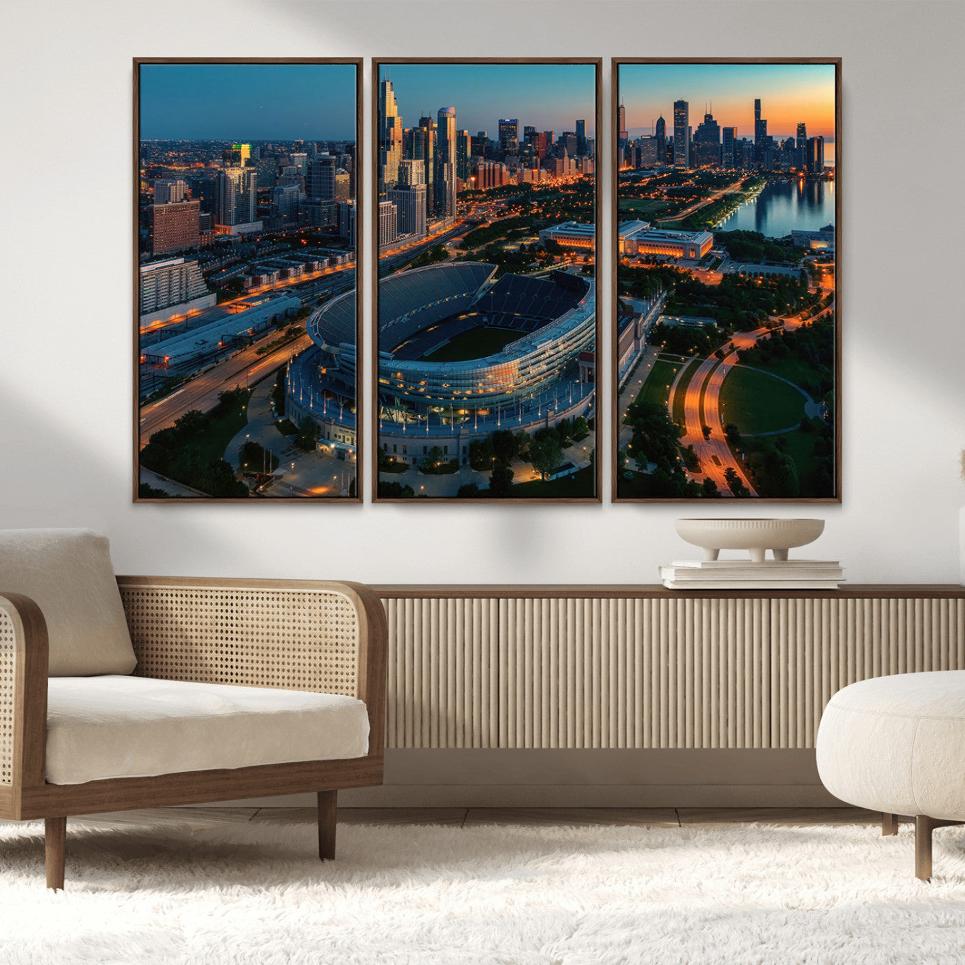 MGV-FC-48X32-3P - Chicago Bears Soldiers Field Wall Art Canvas Print – Framed Football Stadium Artwork for Sports