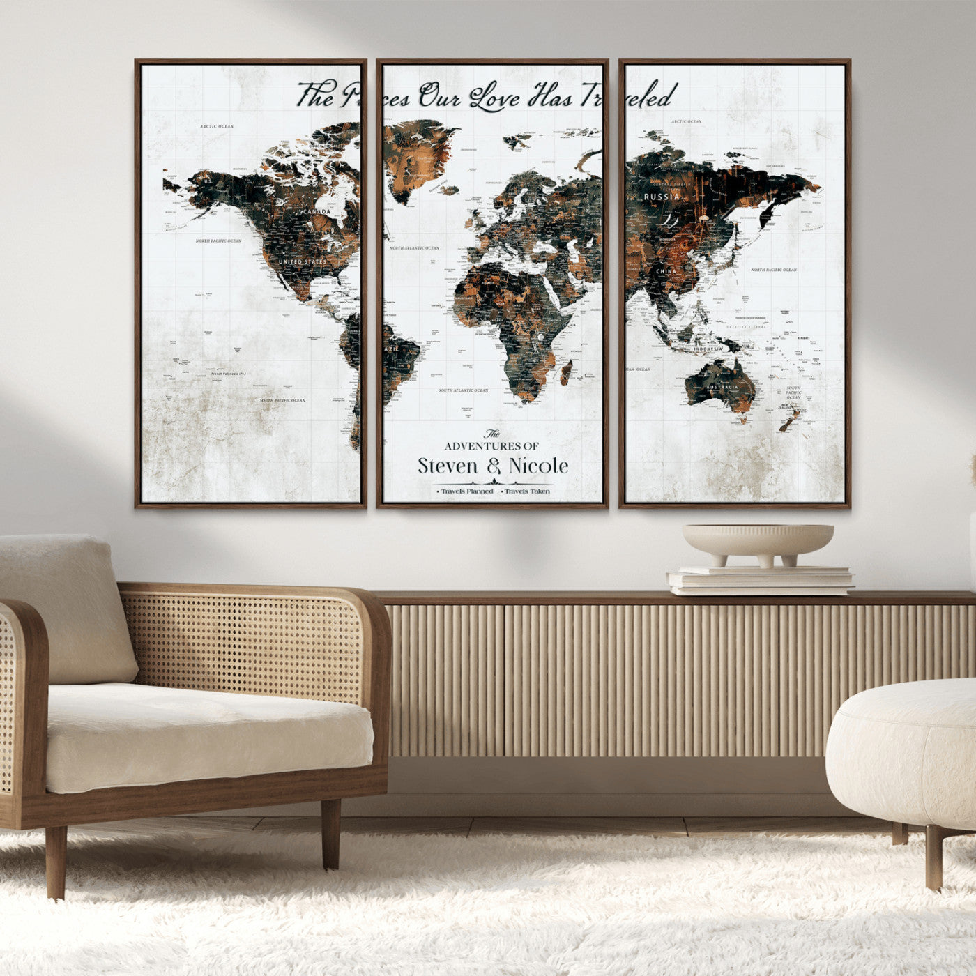 89231588-MGV-CV-36X24-World Travel Map with Pins – Framed Canvas Print to Track Adventures and Create a Visual Travel Journal, Ideal Wall Art for Home - H17