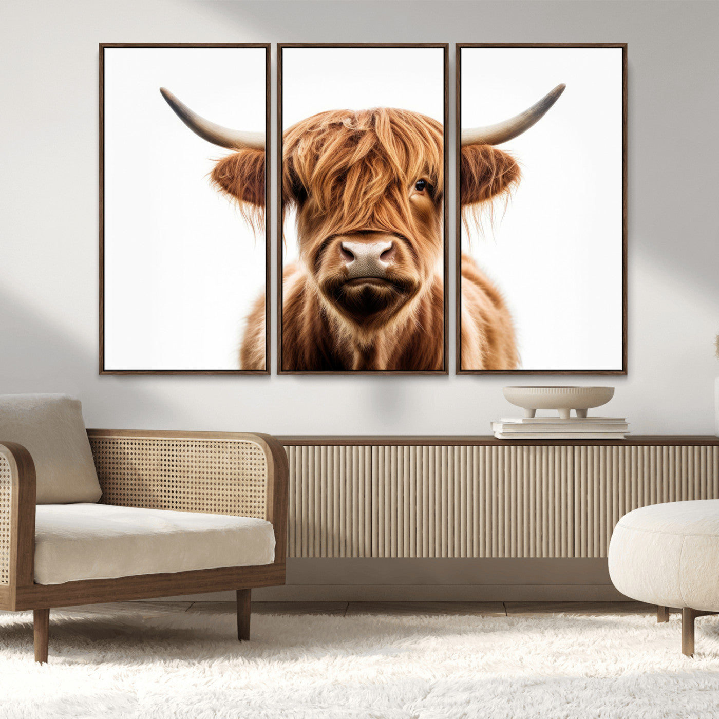 -Scottish Highland Cow Canvas Print, Framed Highland Cow Canvas Home Decor
