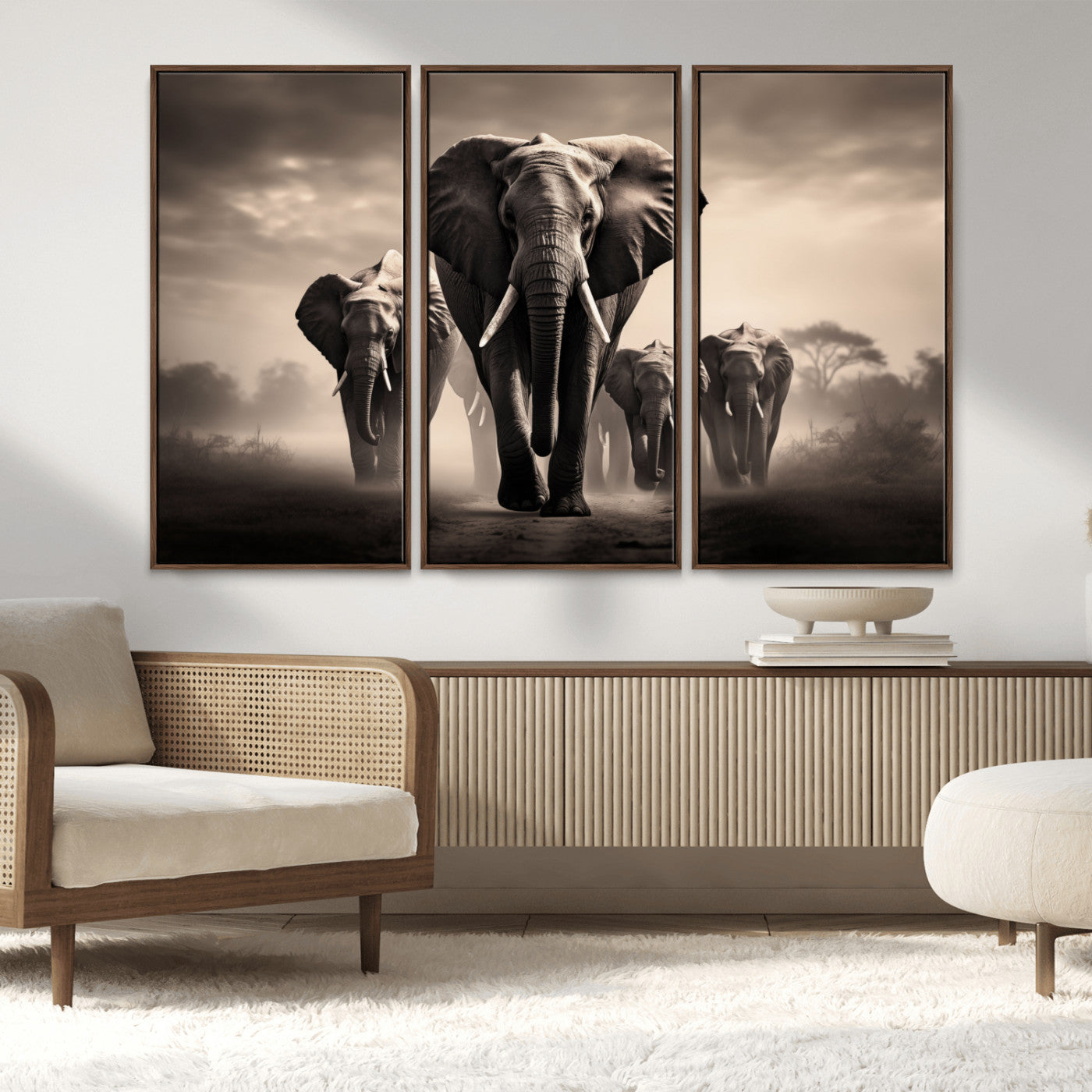48598F10-MGV-CV-36X24-Elephant Family Wall Art Canvas Print, Framed Elephant Wall Art Home Decor