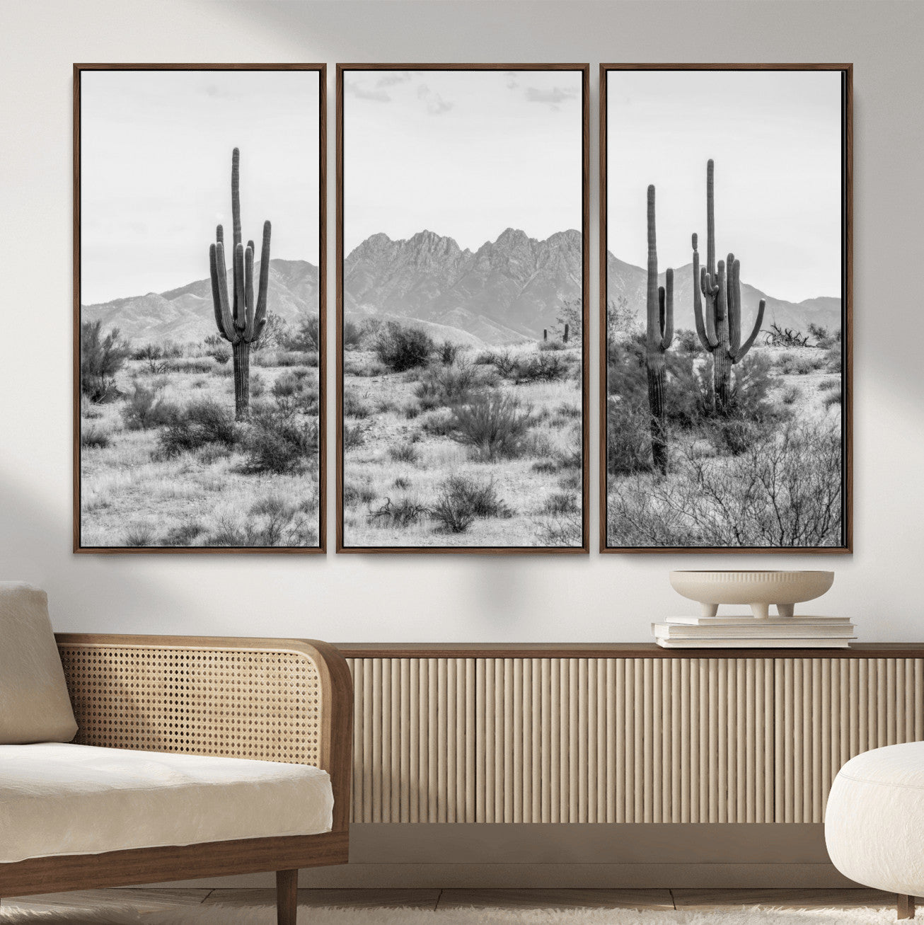 97436PHN-MGV-CV-36X24 - Black White Arizona Desert Canvas Wall Art Cactus Farmhouse Wall Art