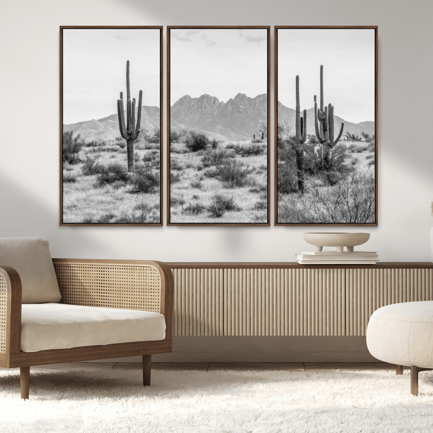 97436PHN-MGV-CV-36X24-Black White Arizona Desert Canvas Wall Art Cactus Farmhouse Wall Art