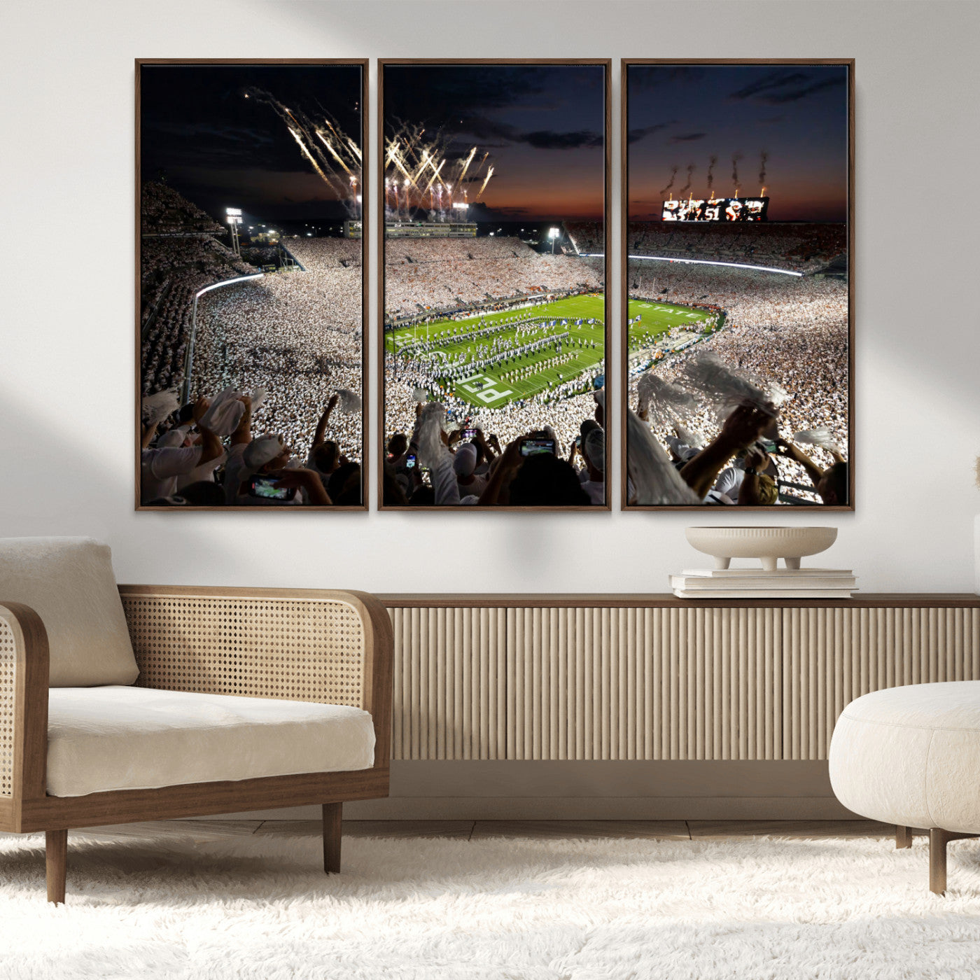 MGV-FC-48X32-3P - Penn State Stadium Wall Art Print, White Out Football Game Canvas Wall Art, Framed Sports Stadium,
