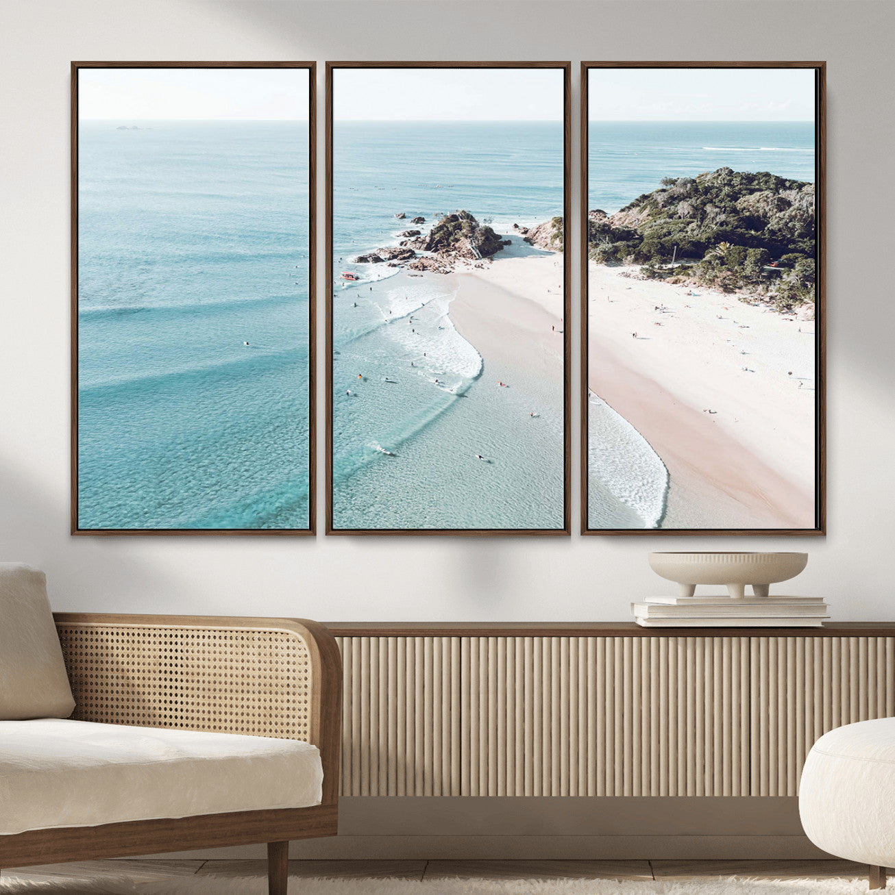 79395467-MGV-CV-36X24 - Aerial Beach Wall Art Canvas Print, Coastal Ocean Waves and Surfers Scenic Seaside Artwork for Home, Office Decor