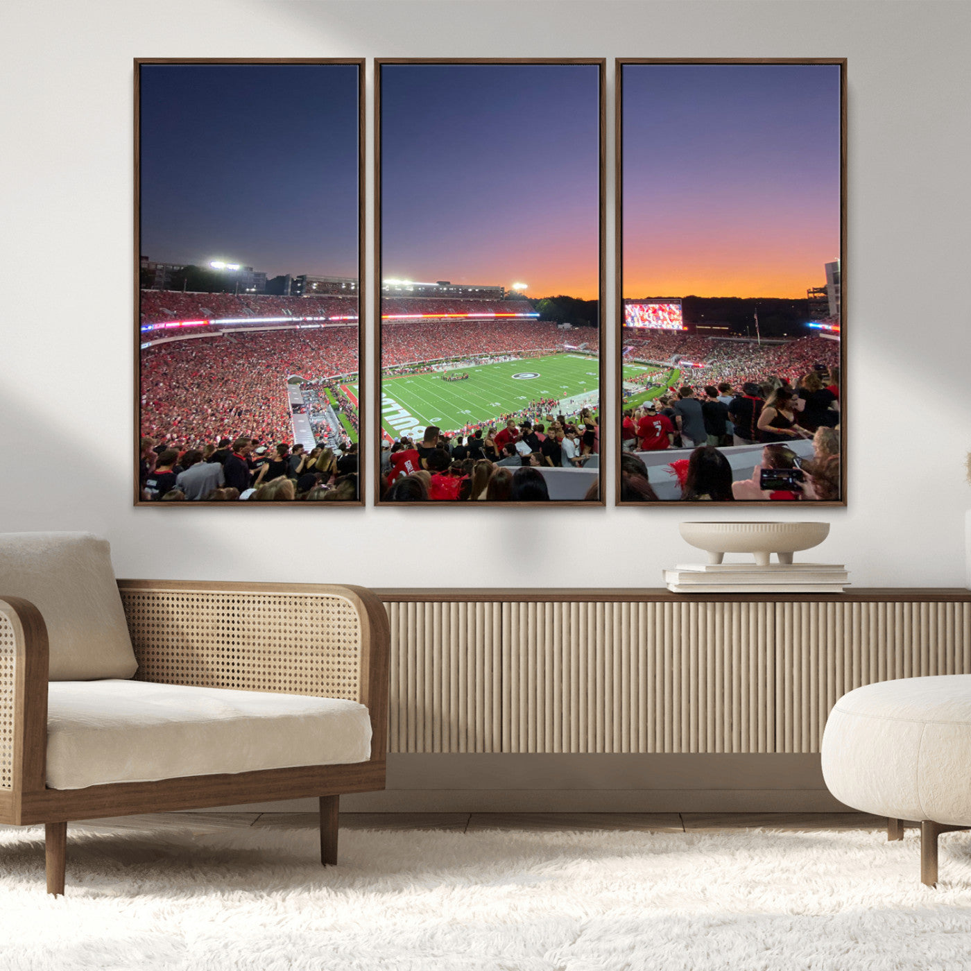 25139565-MGV-CV-48X32-3P-Dooley Stadium Wall Art Print, Sports Arena Canvas Wall Art, Dooley Field at Sanford Stadium Canvas Print, Modern Athletic Field Art Printing
