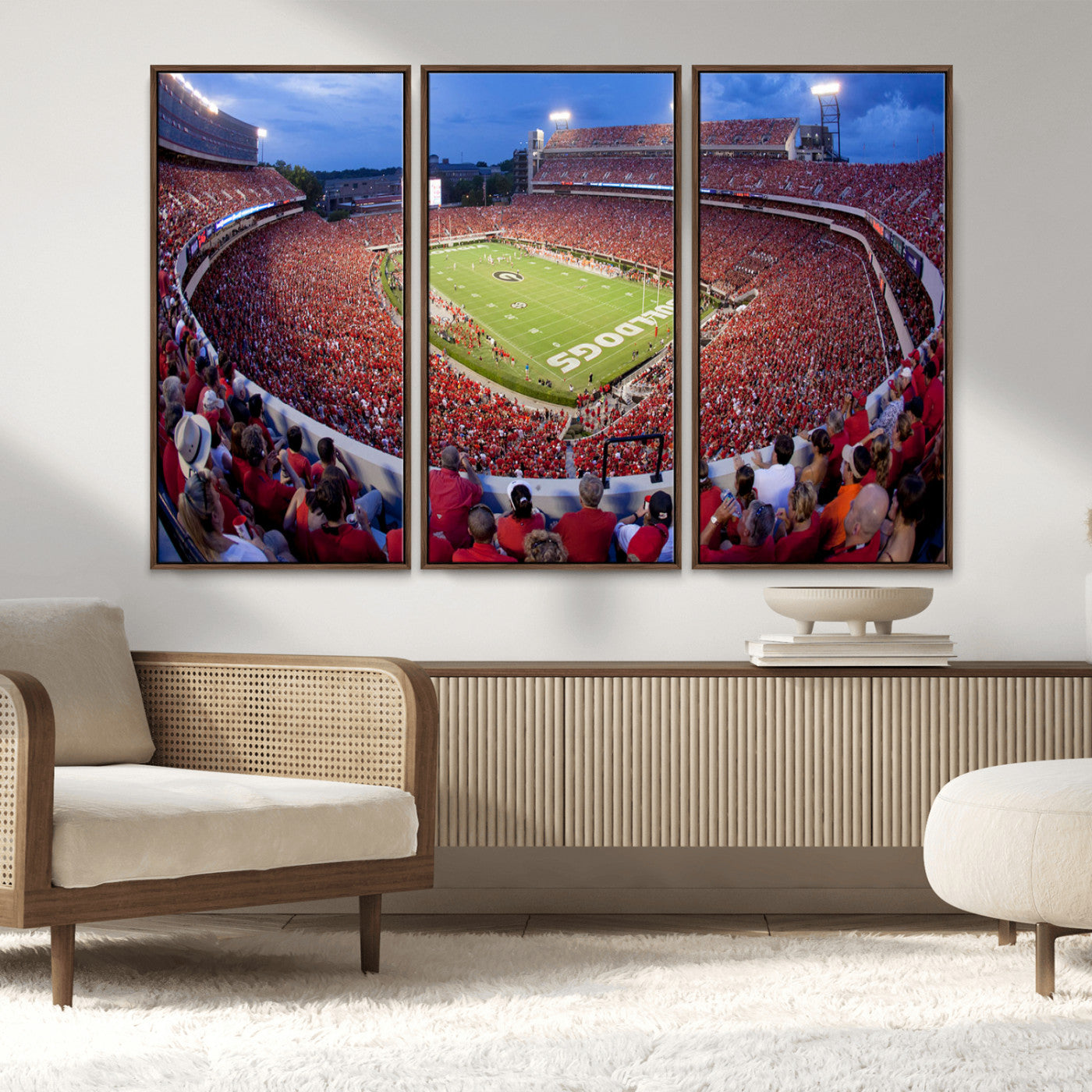 10244378-MGV-CV-48X32-3P-Dooley Stadium Wall Art Print, Sports Arena Canvas Wall Art, Dooley Field at Sanford Stadium Canvas Print, Modern Athletic Field Art Printing