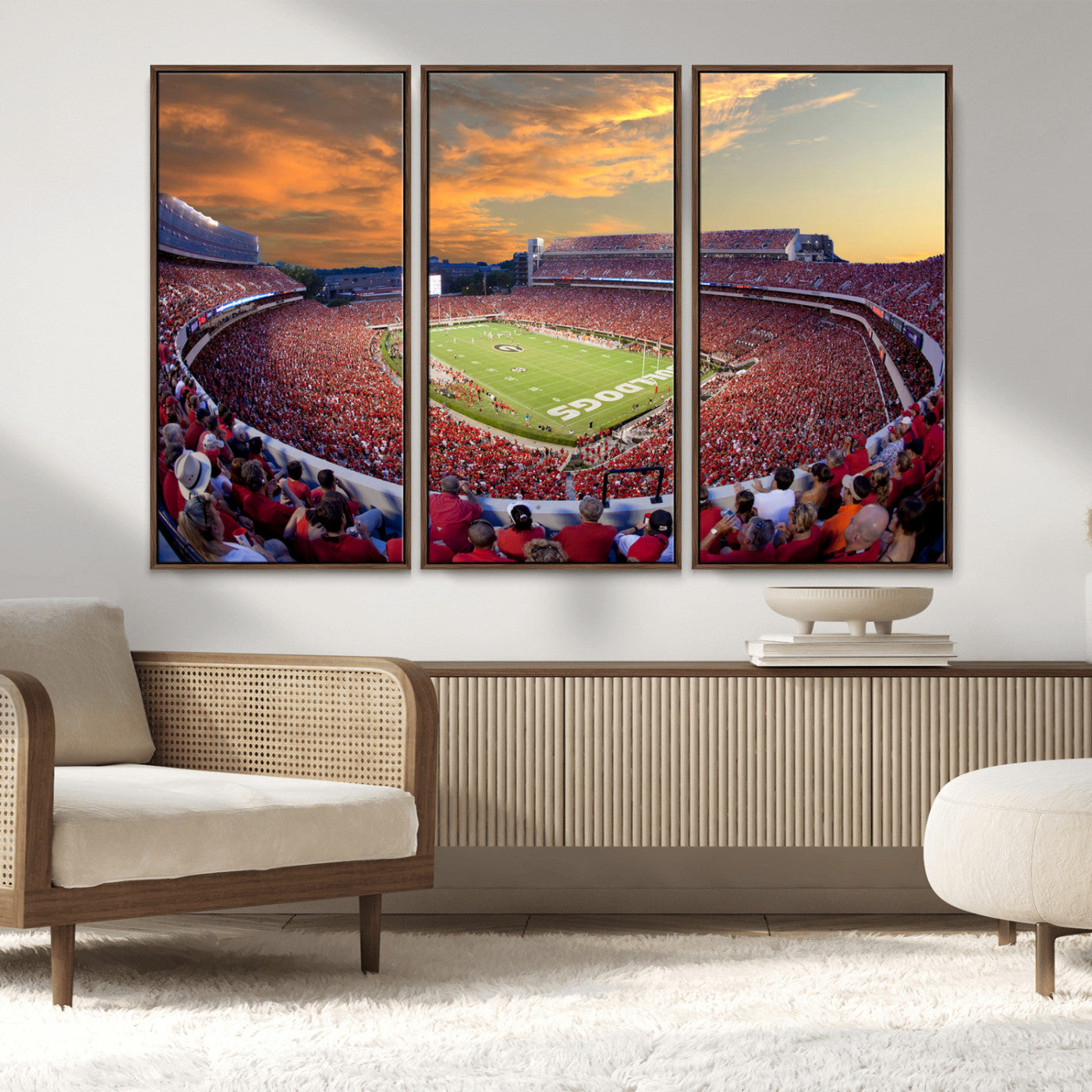 73680988-MGV-CV-48X32-3P-Dooley Stadium Wall Art Print, Sports Arena Canvas Wall Art, Dooley Field at Sanford Stadium Canvas Print, Modern Athletic Field Art Printing