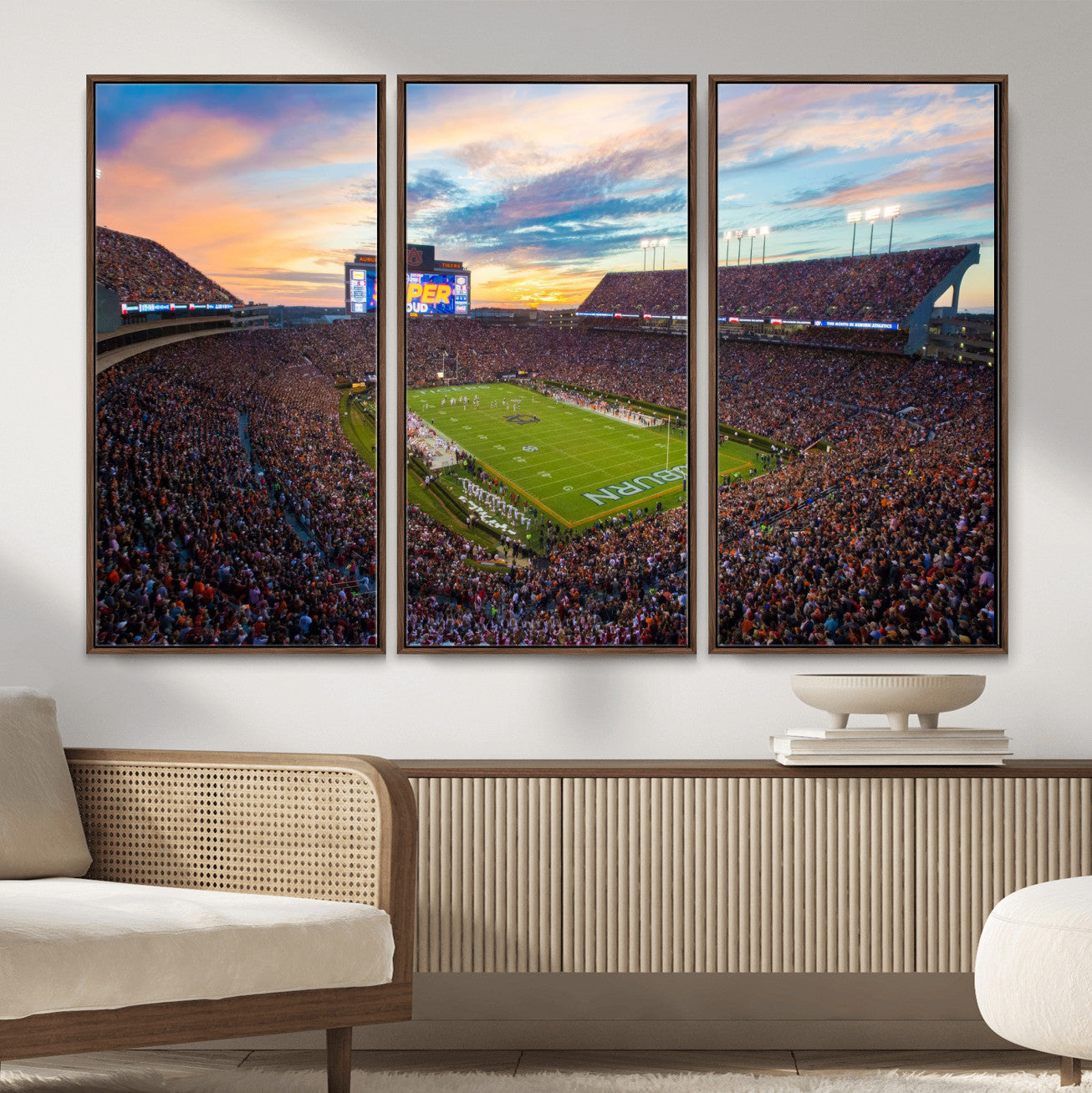 29755746-MGV-FC-48X32-3P_Walnut-Jordan-Hare Stadium Wall Art Canvas Print, Football Stadium Aerial View, College Sports Art for Man Cave or Game Room