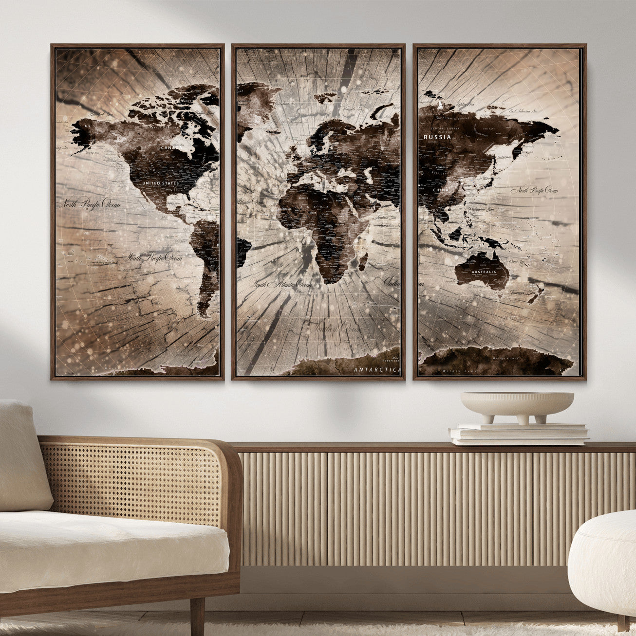 35326624-MGV-FC-48X32-3P - World Map Wall Art Canvas Print, Modern Decorative Framed Map Artwork Prints for Living Room, Office, Bedroom Wall Decor