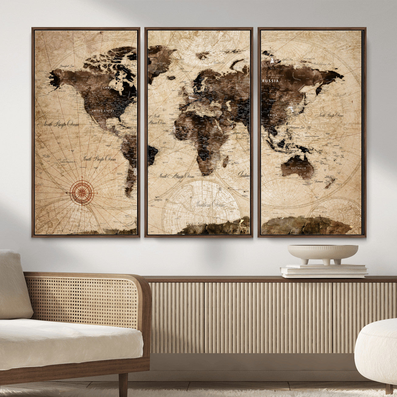 97114757-MGV-FC-48X32-3P - World Map Wall Art Canvas Print, Modern Decorative Framed Map Artwork Prints for Living Room, Office, Bedroom Wall Decor