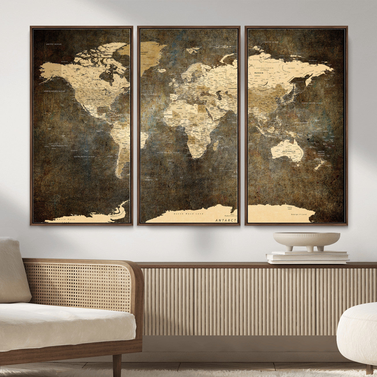 89742472-MGV-CV-36X24 - World Map Wall Art Canvas Print, Modern Decorative Framed Map Artwork Prints for Living Room, Office, Bedroom Wall Decor