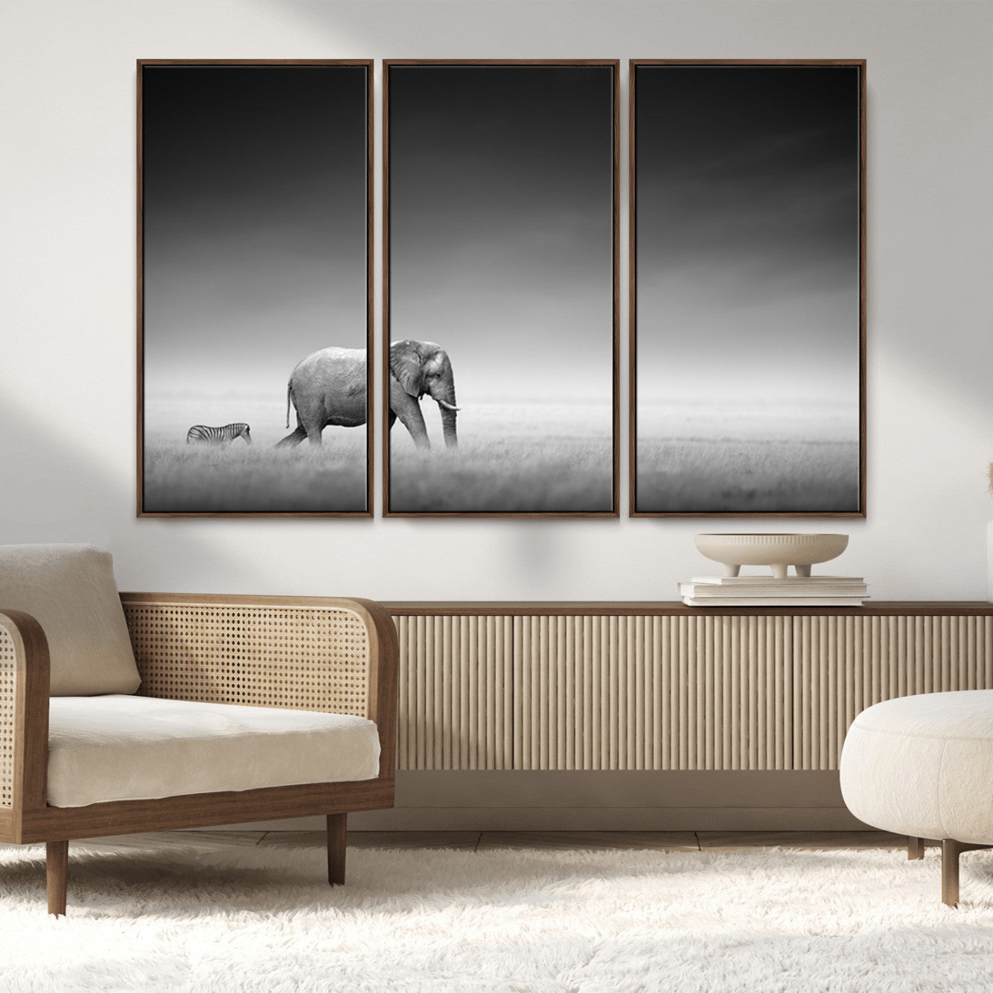 MGV-FC-48X32-3P - Elephand and Zebra Wall Art Canvas Print, Modern Artwork