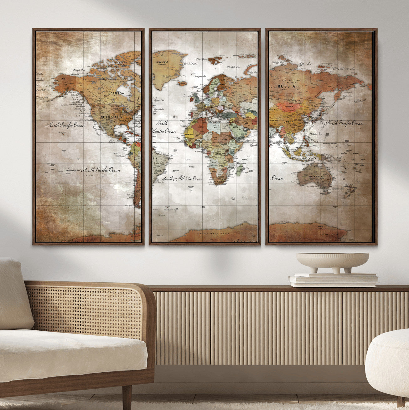 51643807-MGV-CV-36X24 - World Map Wall Art Canvas Print, Modern Decorative Framed Map Artwork Prints for Living Room, Office, Bedroom Wall Decor
