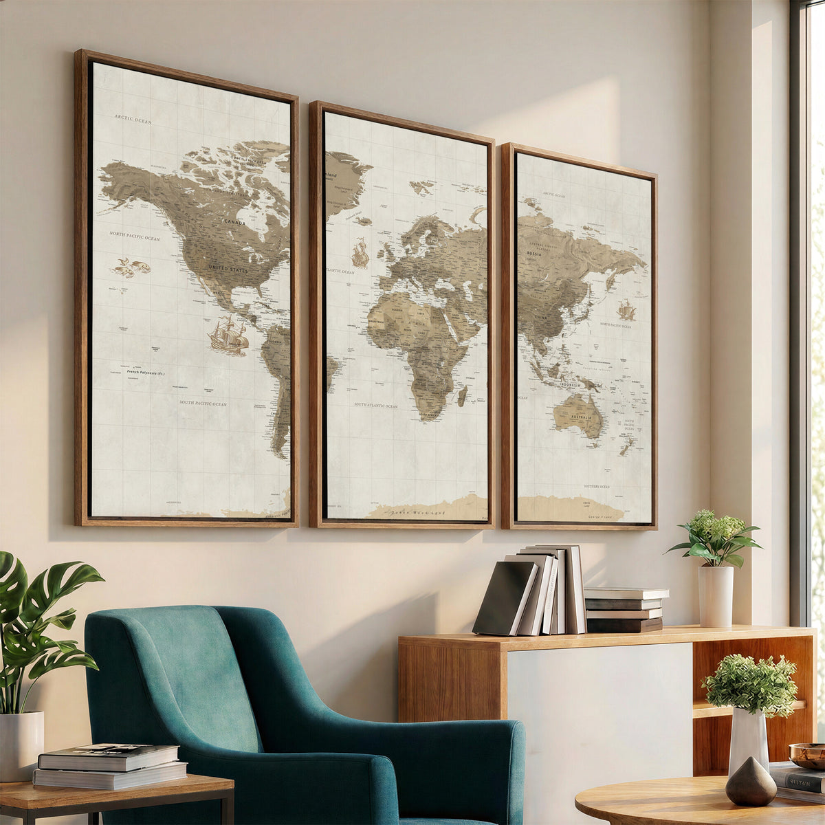 28283260-MGV-CV-36X24 - Detailed World Map Wall Art Canvas Print