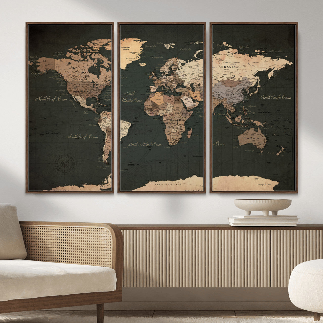 62059333-MGV-CV-36X24 - World Map Wall Art Canvas Print, Modern Decorative Framed Map Artwork Prints for Living Room, Office, Bedroom Wall Decor