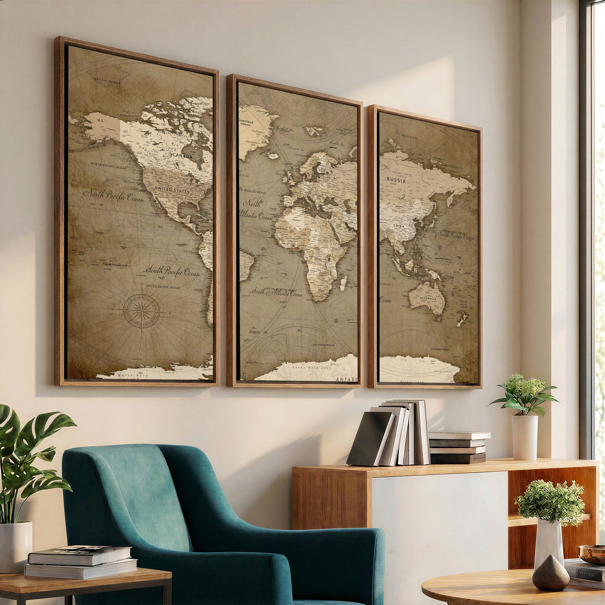 82314635-MGV-CV-36X24 - World Map Wall Art Canvas Print, Modern Decorative Framed Map Artwork Prints for Living Room, Office, Bedroom Wall Decor