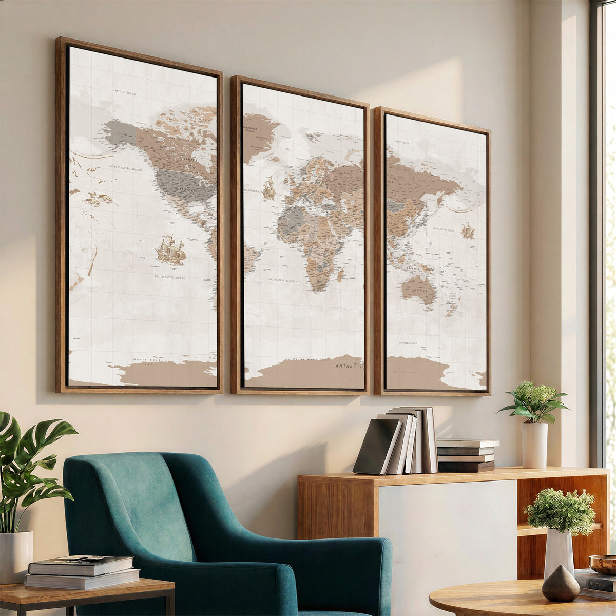 85057279-MGV-CV-36X24 - Framed Large World Map Canvas Print for Office Decor