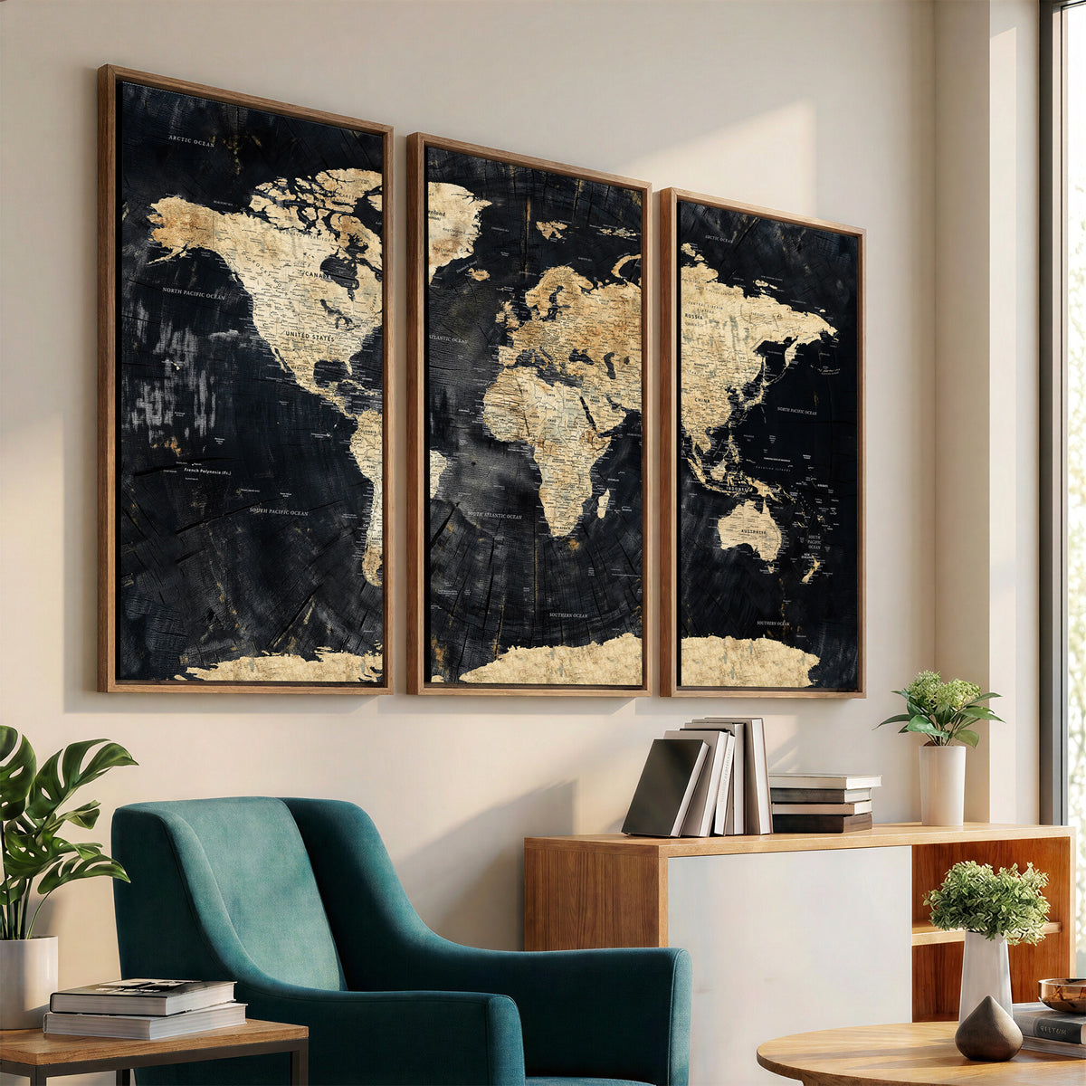 45535041-MGV-CV-36X24 - Framed Large World Map Wall Art Canvas Print for Living Room