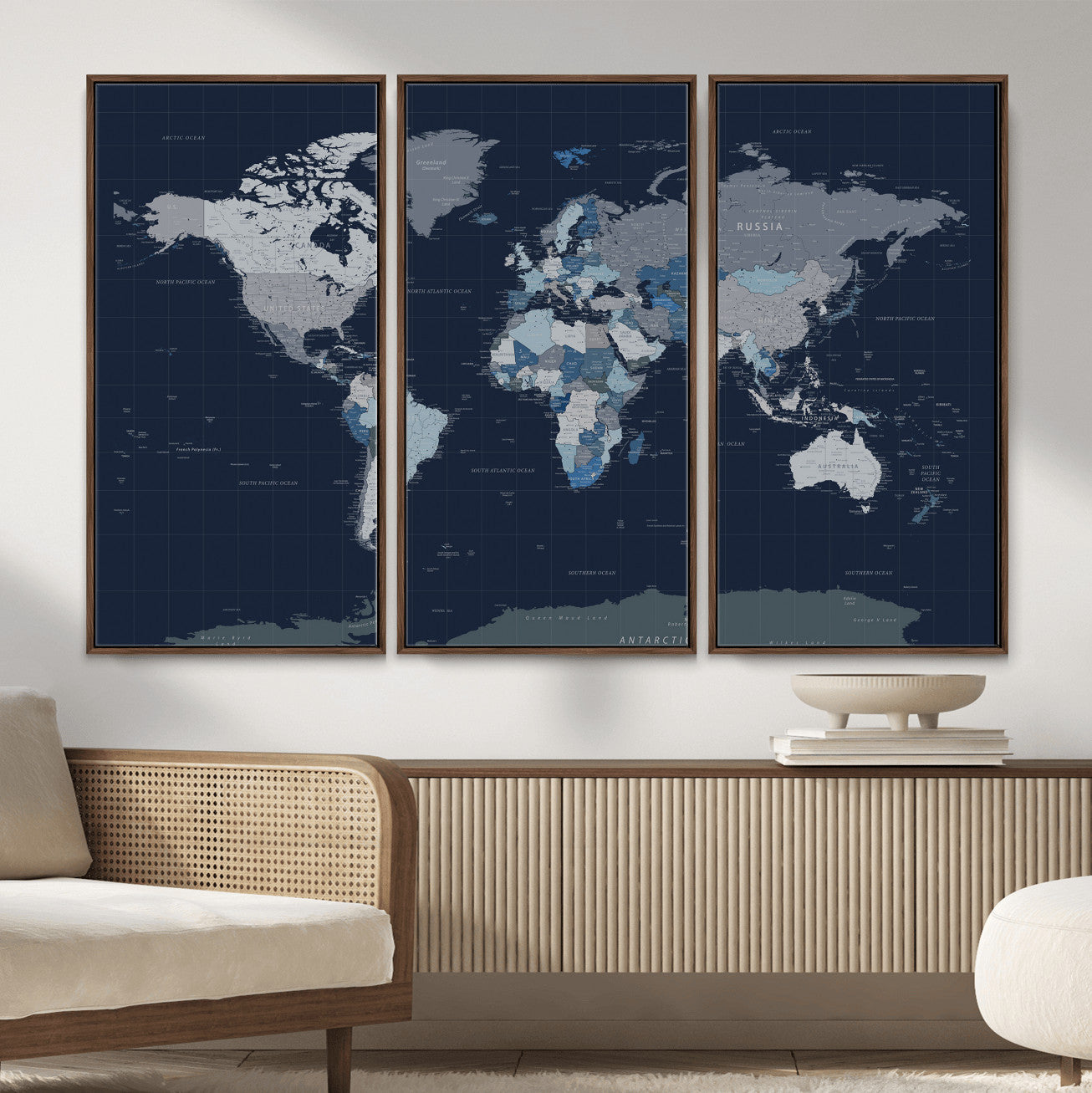 17712680-MGV-CV-36X24 - World Map Wall Art Canvas Print, Modern Decorative Framed Map Artwork Prints for Living Room, Office, Bedroom Wall Decor