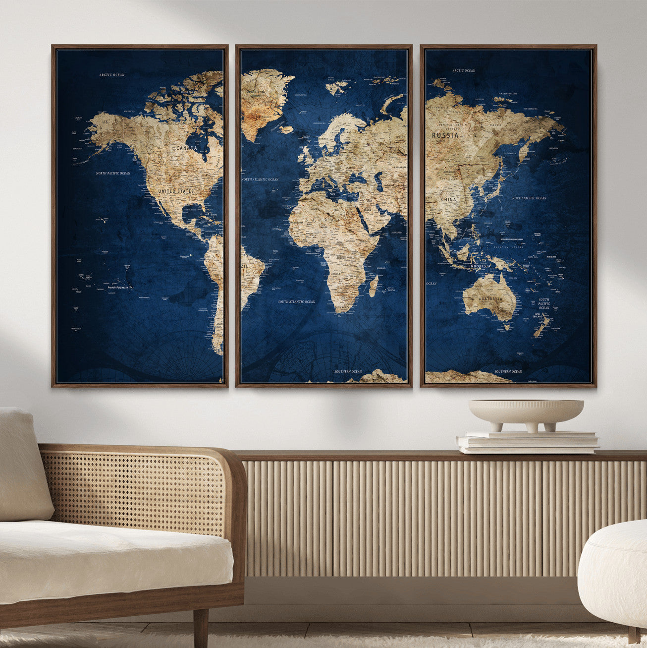 57503519-MGV-CV-36X24 - World Map Wall Art Canvas Print, Modern Decorative Framed Map Artwork Prints for Living Room, Office, Bedroom Wall Decor