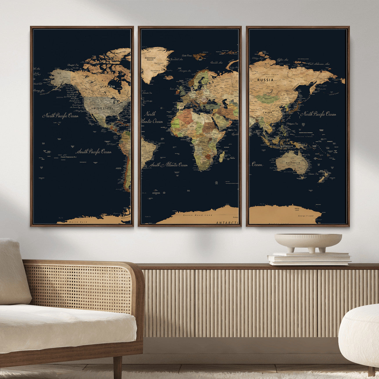 94449133-MGV-CV-36X24 - World Map Wall Art Canvas Print, Modern Decorative Framed Map Artwork Prints for Living Room, Office, Bedroom Wall Decor