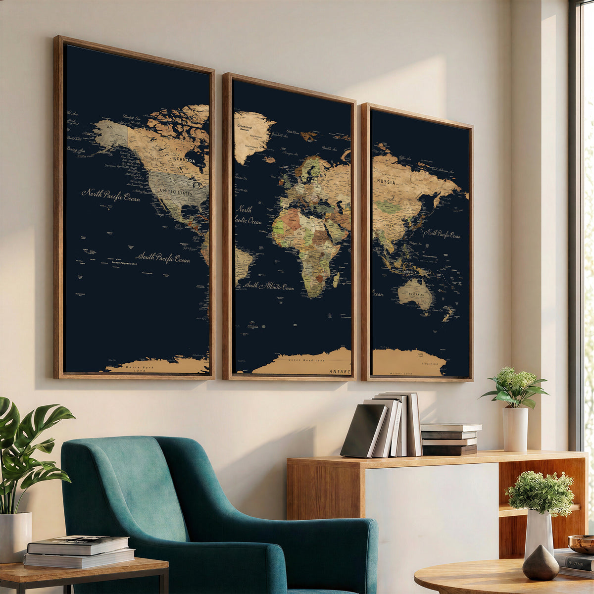 94449133-MGV-CV-36X24 - Vintage World Map Canvas on the Dark Background Wall Art