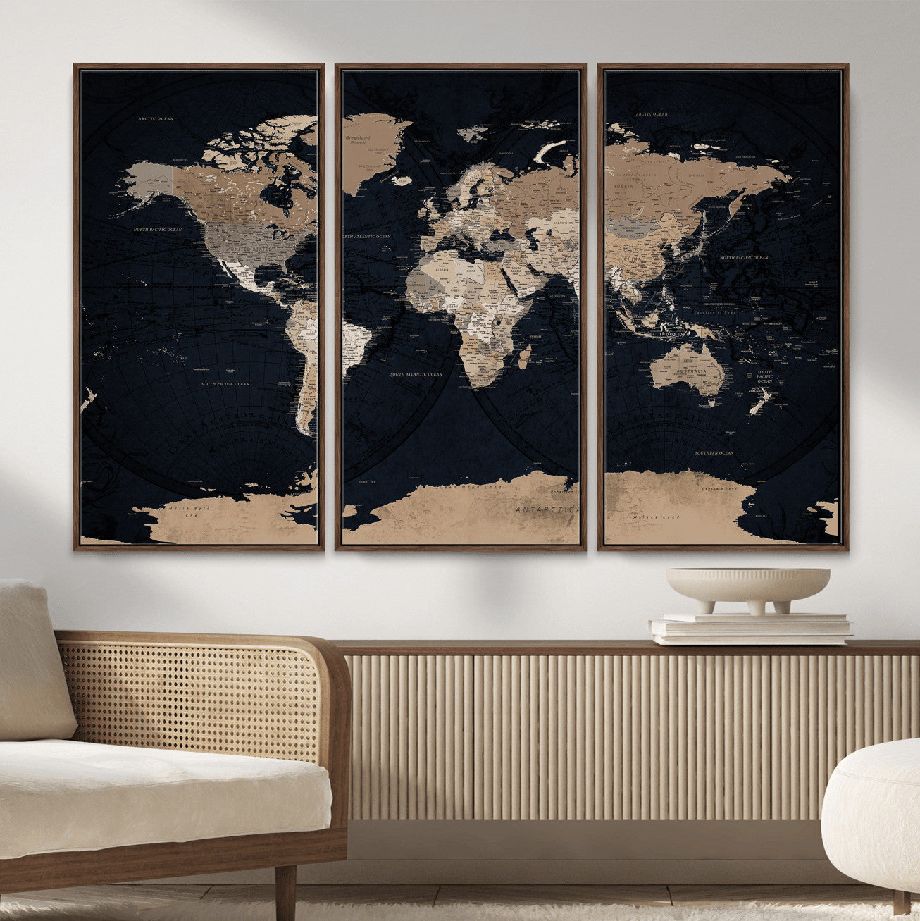 25812727-MGV-CV-36X24 - World Map Wall Art Canvas Print, Modern Decorative Framed Map Artwork Prints for Living Room, Office, Bedroom Wall Decor