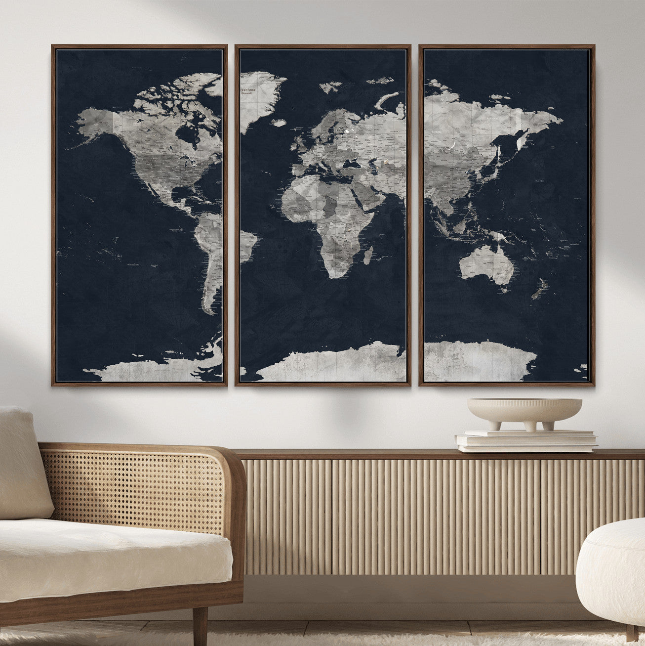 53886659-MGV-CV-36X24 - World Map Wall Art Canvas Print, Modern Decorative Framed Map Artwork Prints for Living Room, Office, Bedroom Wall Decor