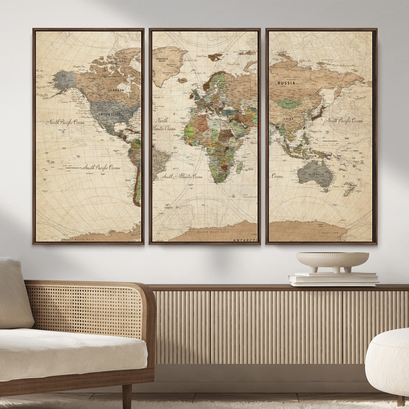 16856902-MGV-CV-36X24 - World Map Wall Art Canvas Print, Modern Decorative Framed Map Artwork Prints for Living Room, Office, Bedroom Wall Decor