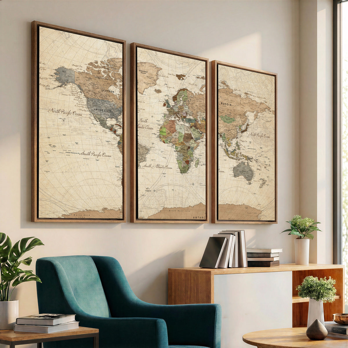 16856902-MGV-CV-36X24 - Vintage World Map Canvas Wall Art - Rustic Grunge Texture