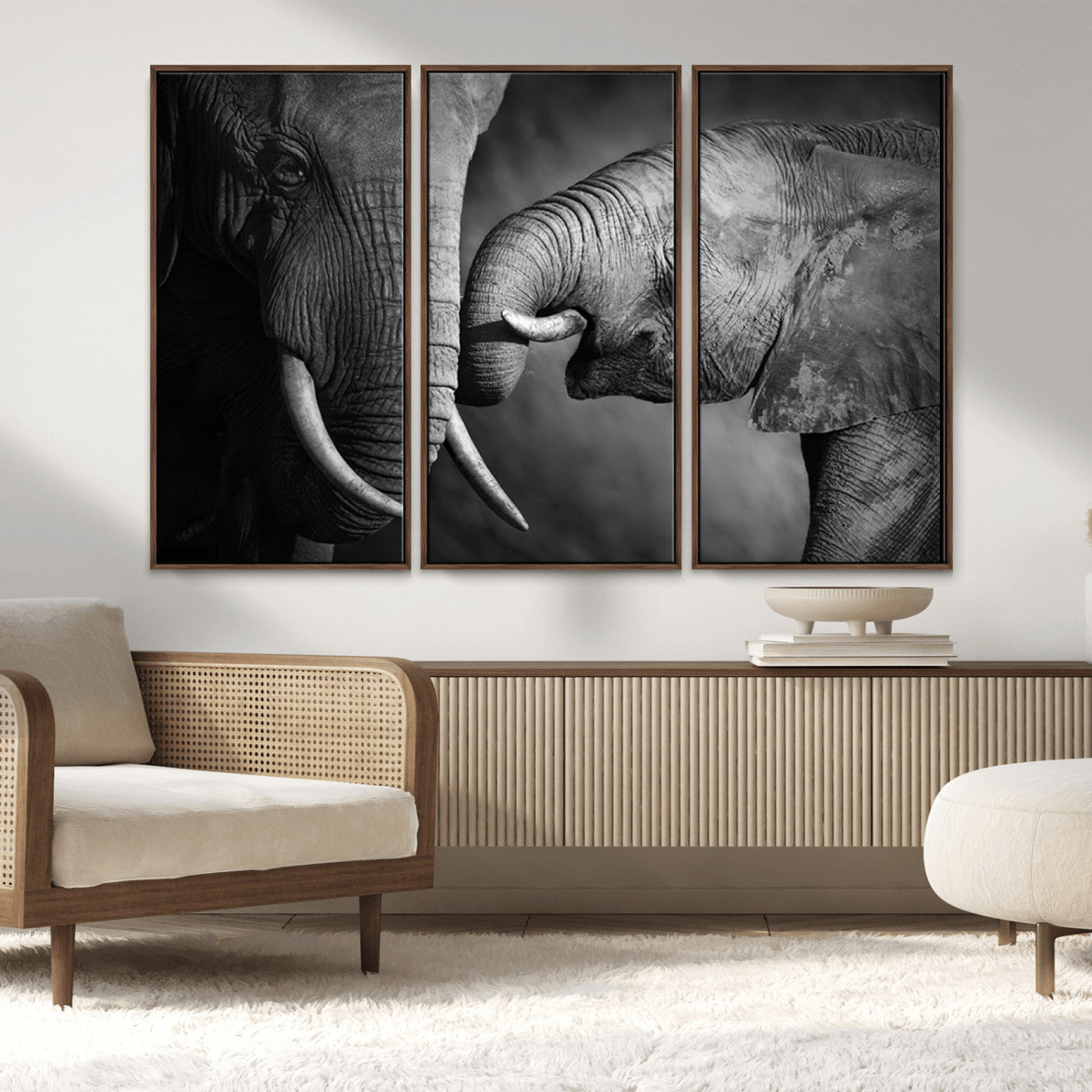 MGV-FC-48X32-3P - Elephant Family Wall Art Canvas, Framed Elephant Family Canvas Print