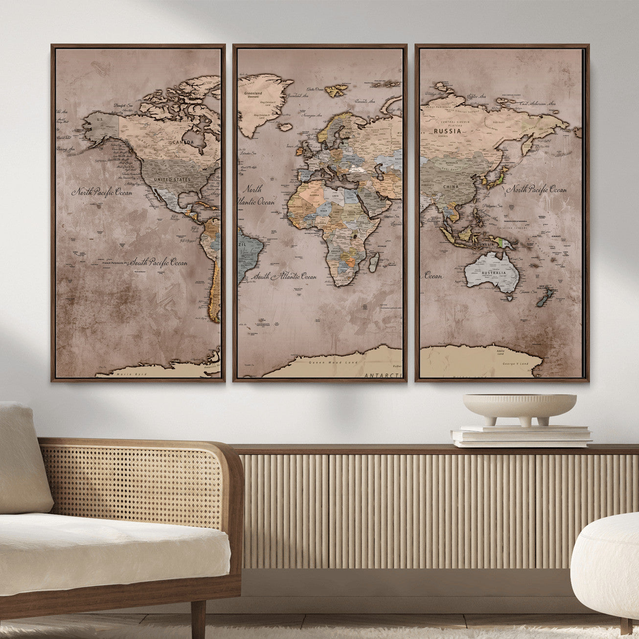 91471273-MGV-CV-36X24 - World Map Wall Art Canvas Print, Modern Decorative Framed Map Artwork Prints for Living Room, Office, Bedroom Wall Decor