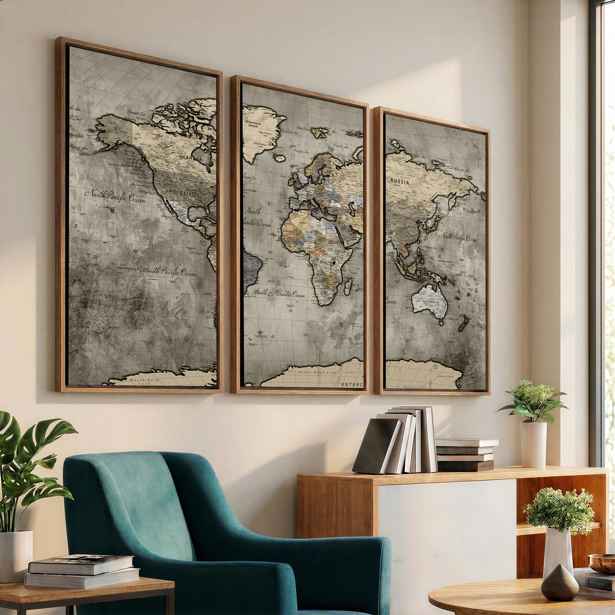 85218700-MGV-CV-36X24 - World Map Canvas Print, Detailed Map of the World Wall Art
