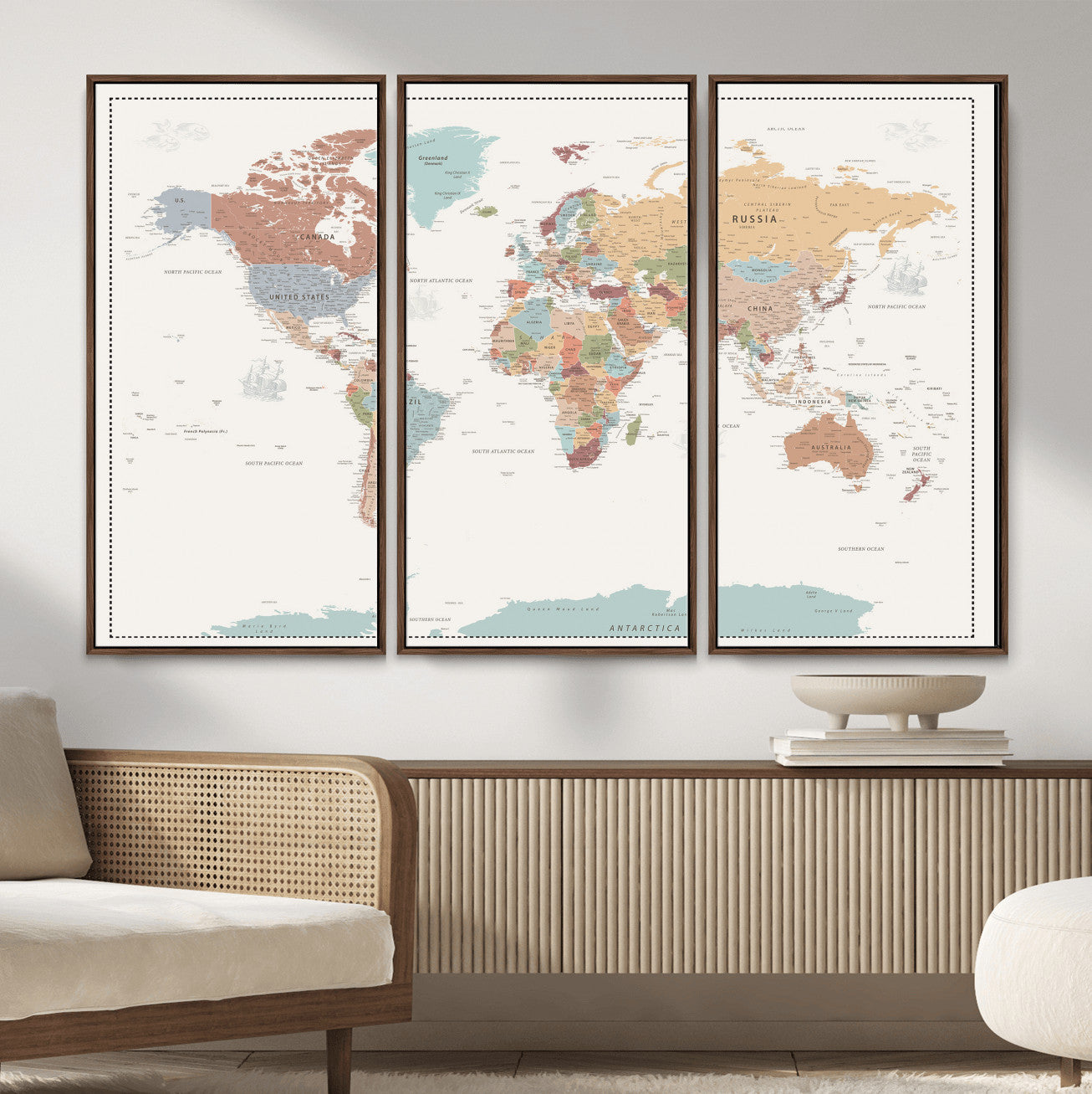 63447567-MGV-CV-36X24 - World Map Wall Art Canvas Print, Modern Decorative Framed Map Artwork Prints for Living Room, Office, Bedroom Wall Decor