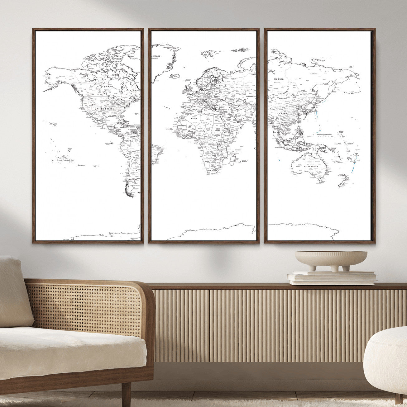 21002736-MGV-CV-36X24 - World Map Wall Art Canvas Print, Modern Decorative Framed Map Artwork Prints for Living Room, Office, Bedroom Wall Decor