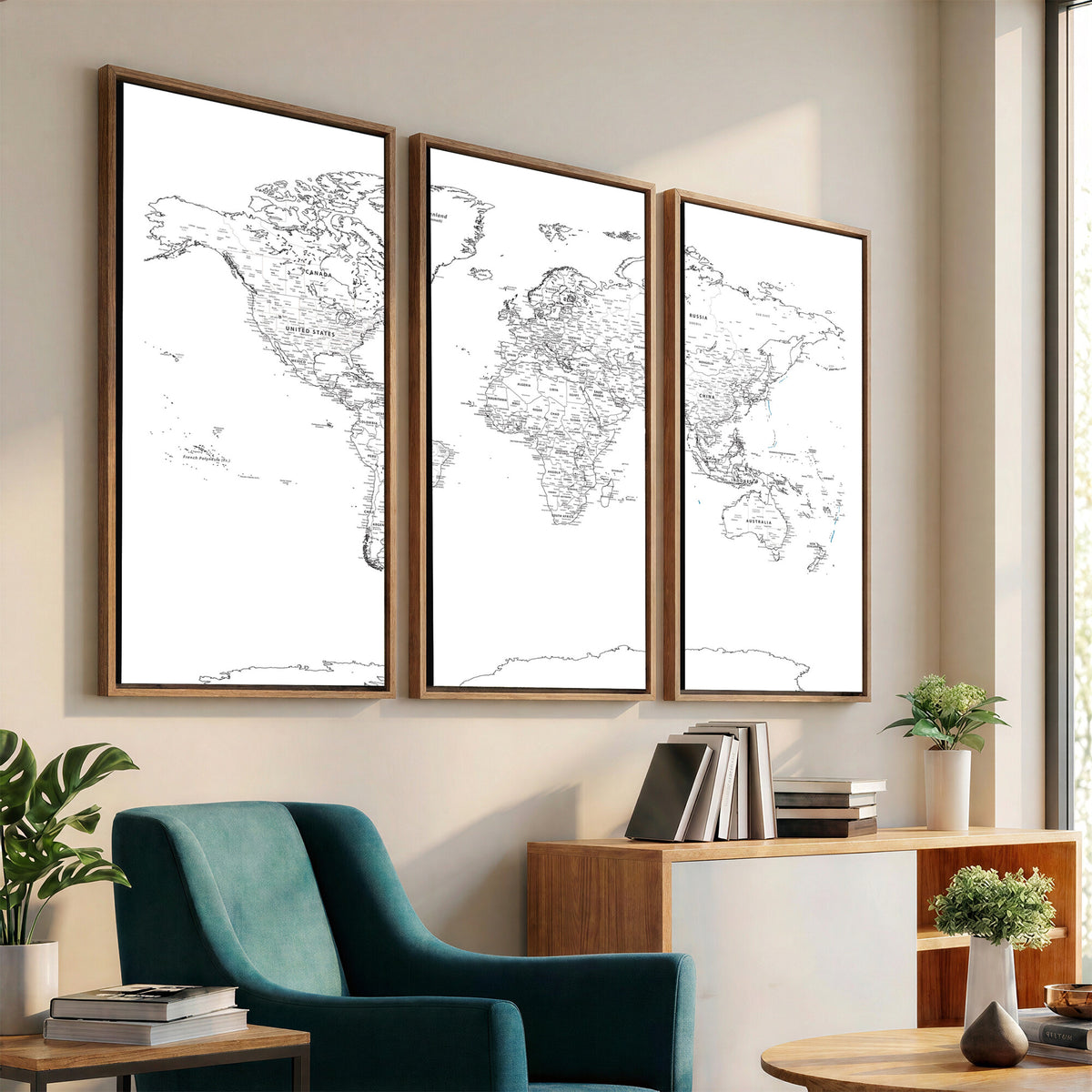 21002736-MGV-CV-36X24 - World Map Canvas Print, Framed Modern Detailed Map of the World for Home or Office