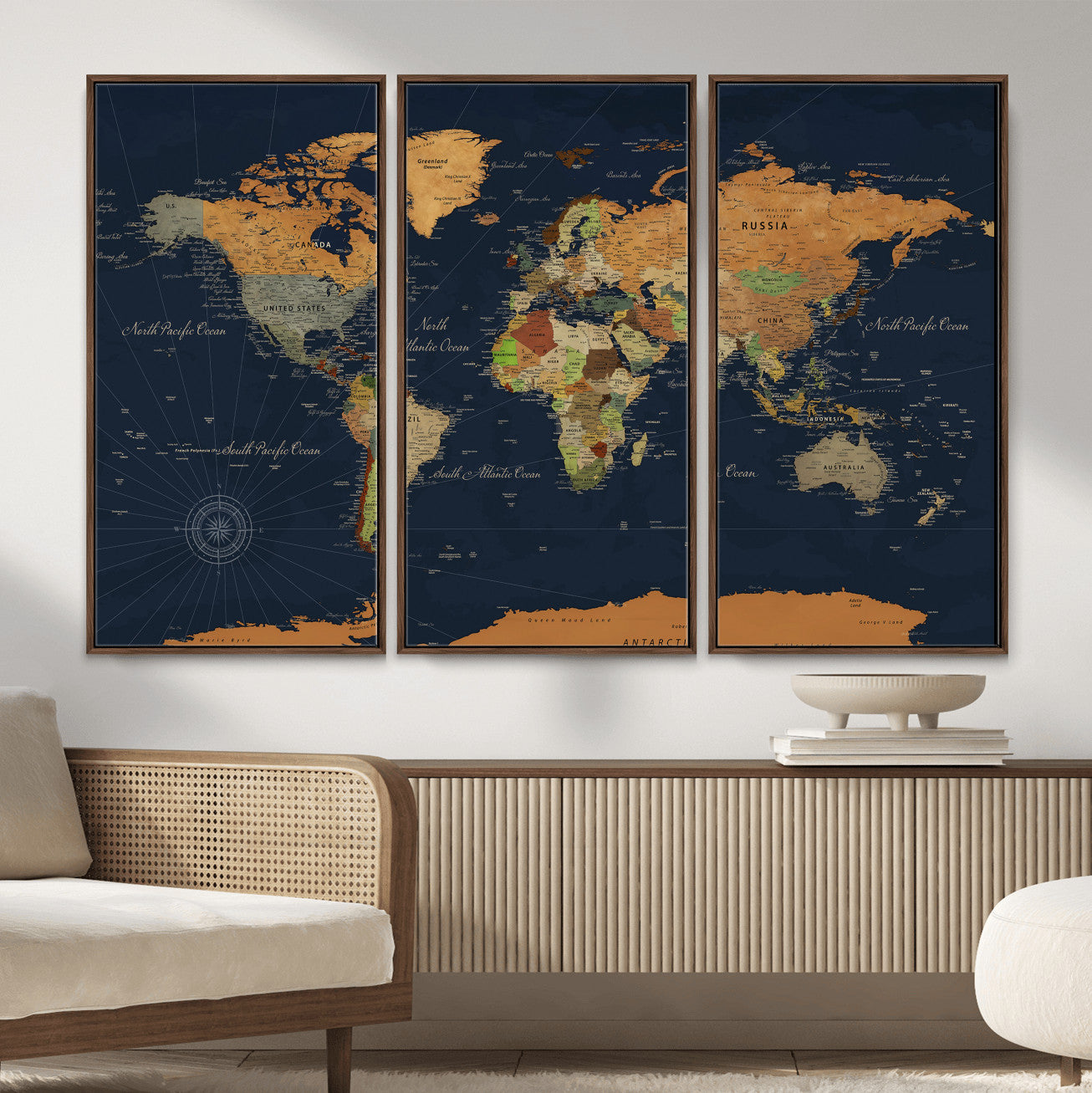 11715182-MGV-CV-36X24 - World Map Wall Art Canvas Print, Modern Decorative Framed Map Artwork Prints for Living Room, Office, Bedroom Wall Decor