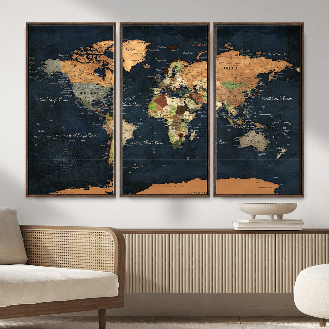53717402-MGV-CV-36X24 - World Map Wall Art Canvas Print, Modern Decorative Framed Map Artwork Prints for Living Room, Office, Bedroom Wall Decor