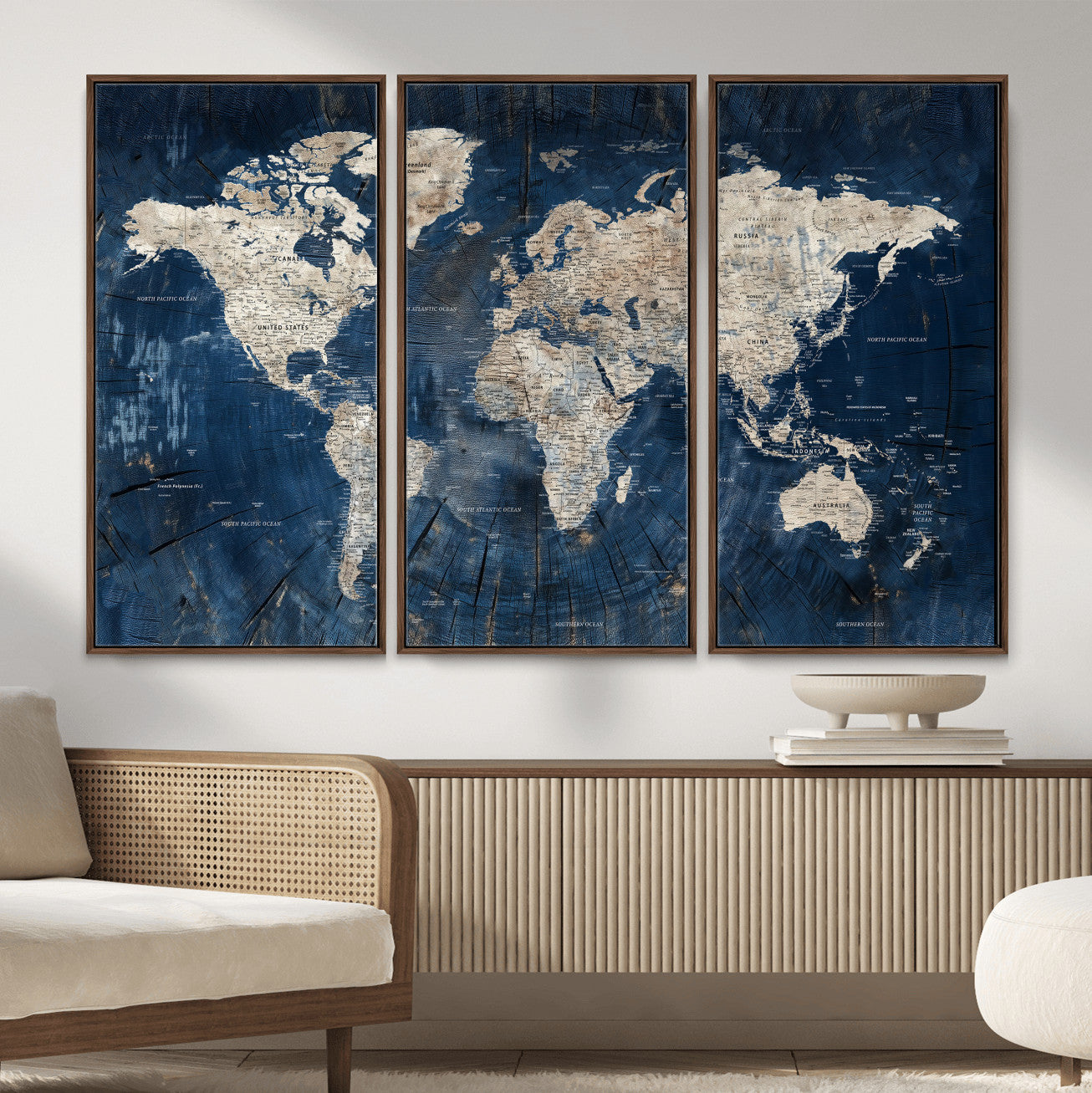 56126010-MGV-CV-36X24 - World Map Wall Art Canvas Print, Modern Decorative Framed Map Artwork Prints for Living Room, Office, Bedroom Wall Decor