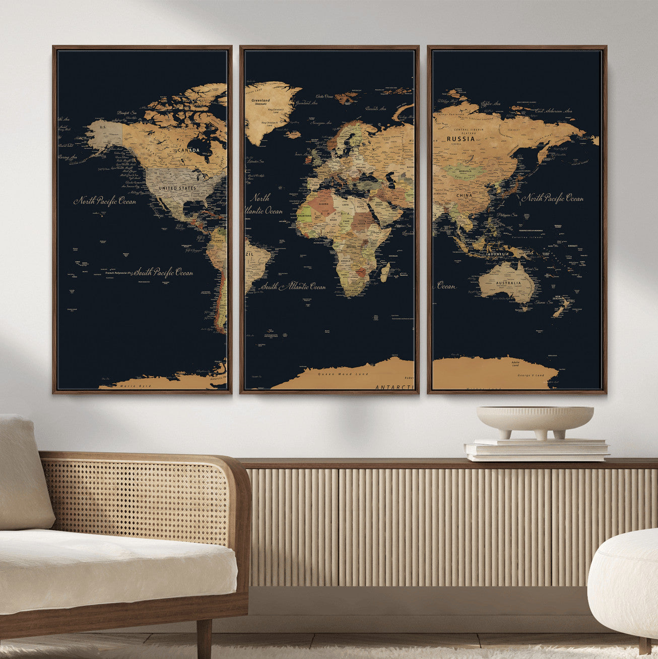 36916368-MGV-CV-36X24 - World Map Wall Art Canvas Print, Modern Decorative Framed Map Artwork Prints for Living Room, Office, Bedroom Wall Decor