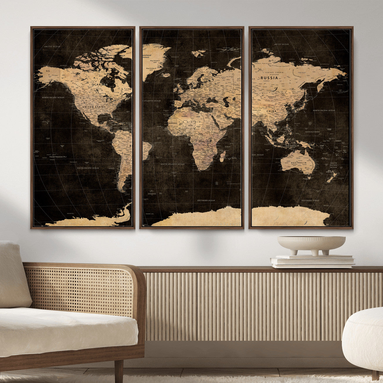 17790470-MGV-CV-36X24 - World Map Wall Art Canvas Print, Modern Decorative Framed Map Artwork Prints for Living Room, Office, Bedroom Wall Decor