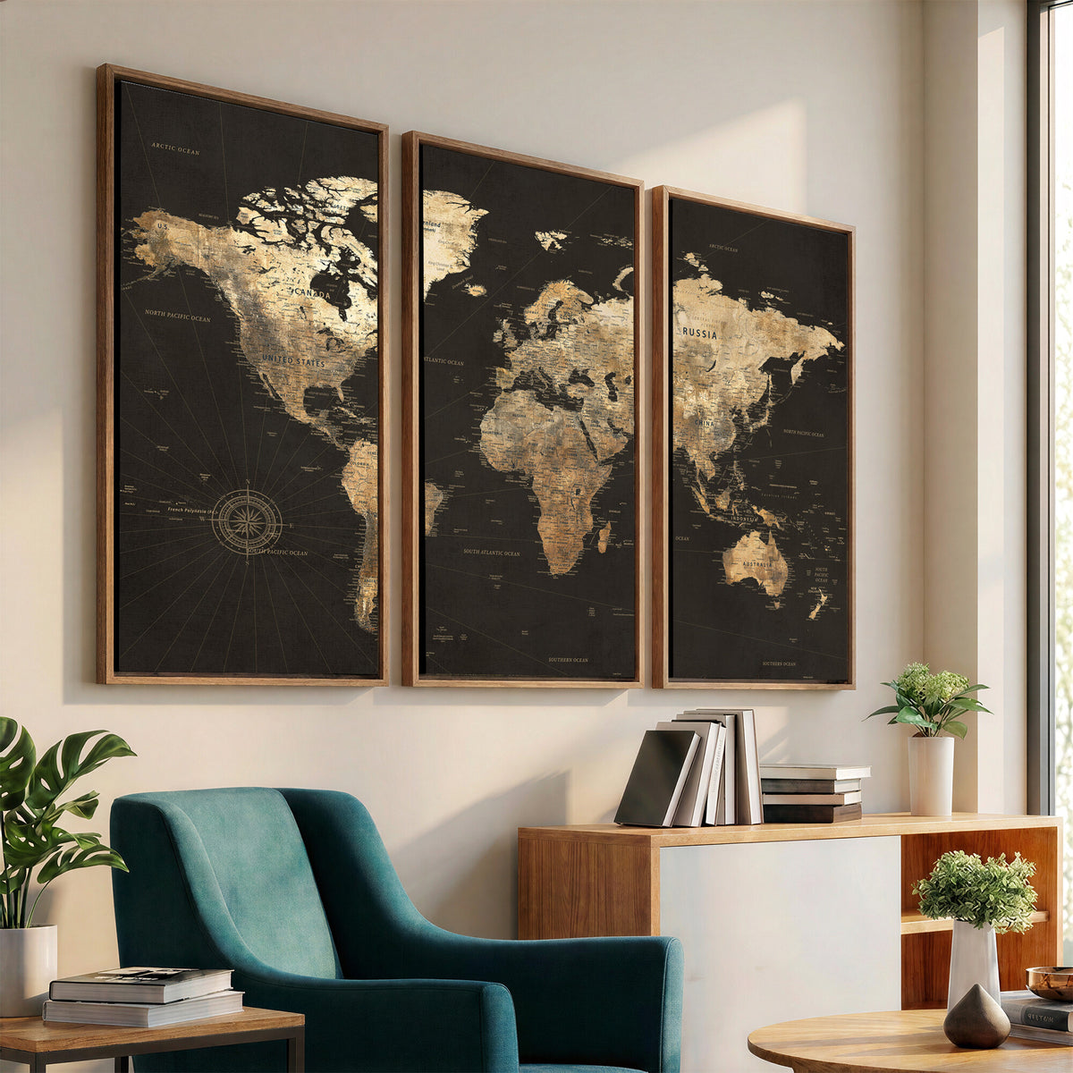 70985630-MGV-CV-36X24 - Framed World Map with Pin Canvas Print – Detailed World Map